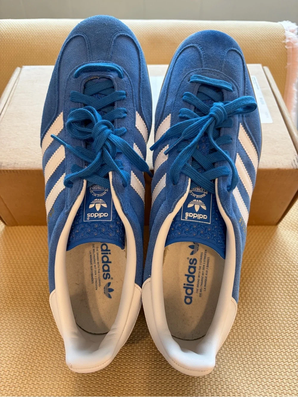 adidas Blue Suede Sneakers with White Three Stripes